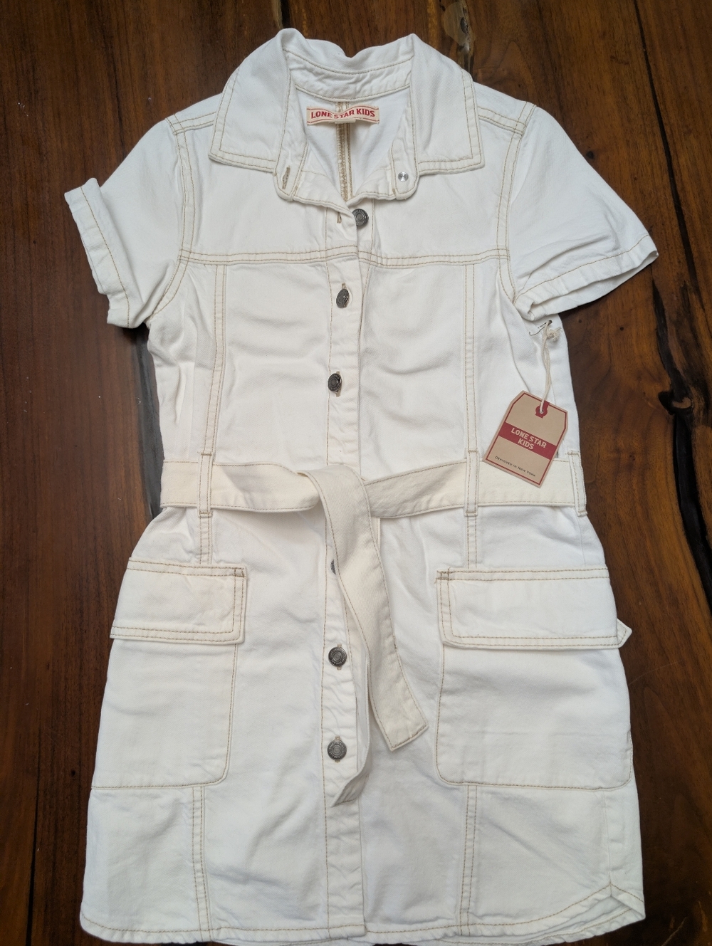 Girls Cream Denim Dress